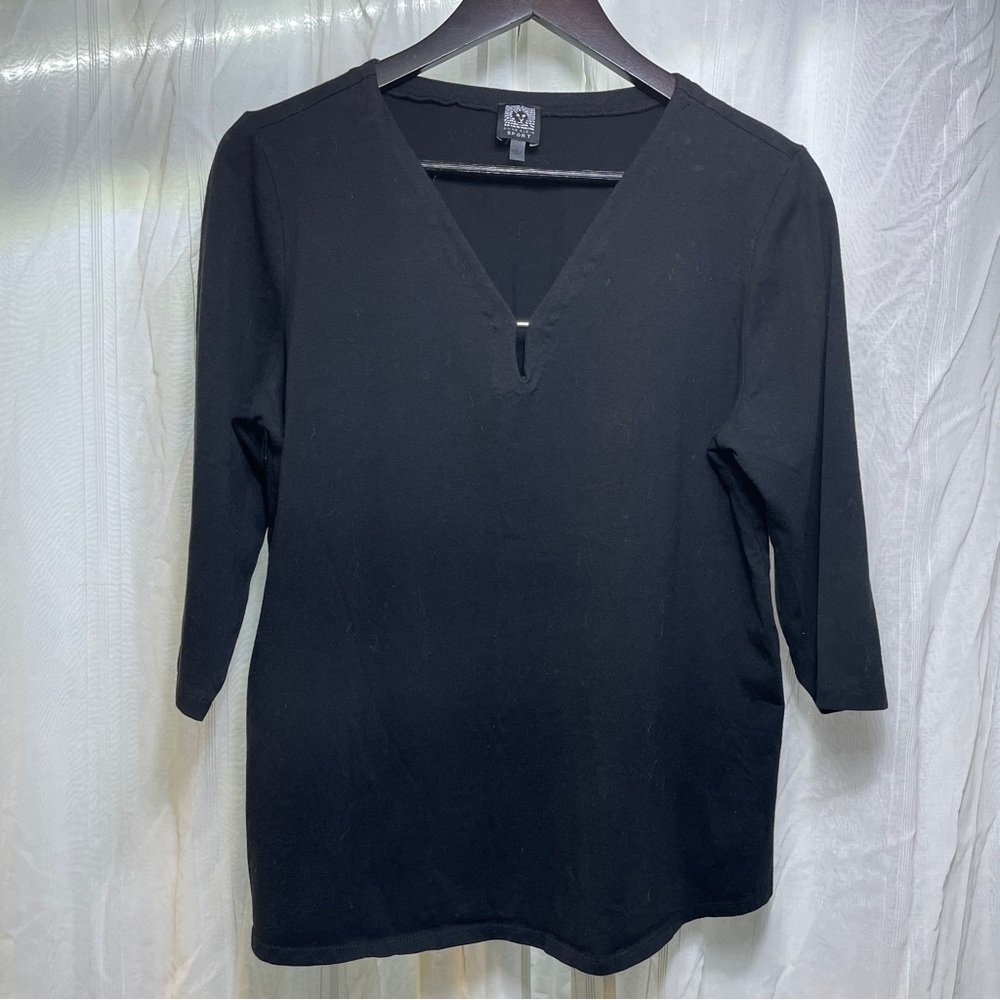 Anne Klein Sport Size, Large Black, Three-Quarter Sleeve Shirt